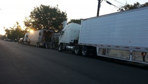 Production trucks parked on 25th Street in front of this location.